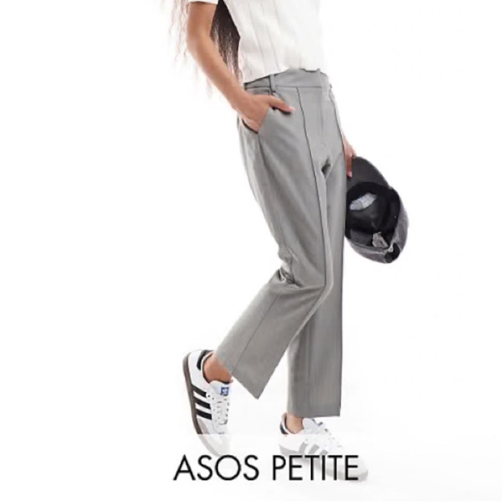 asos petite high waist cropped pants in gray